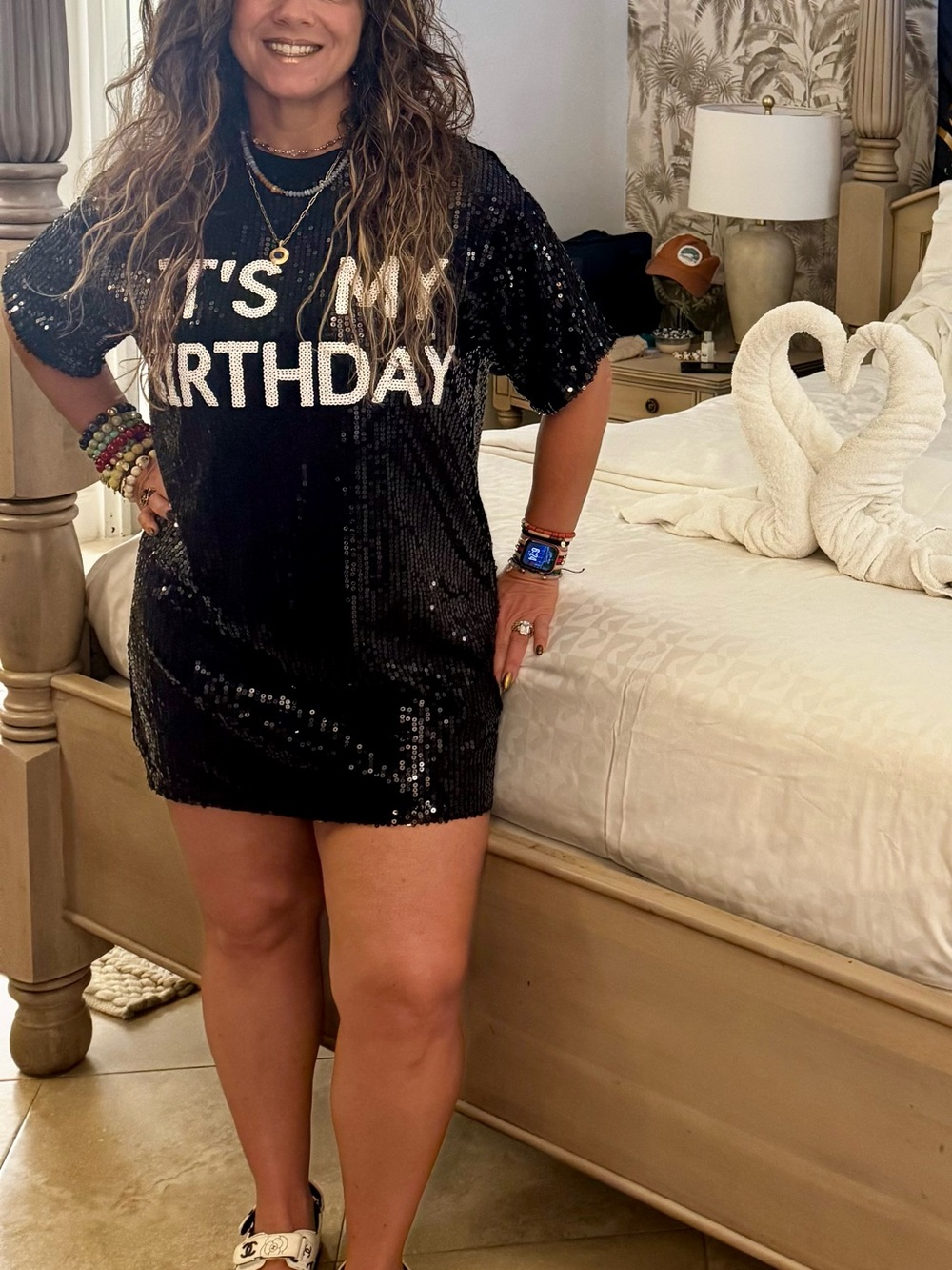 Black Sequin "It's My Birthday" Tee Dress